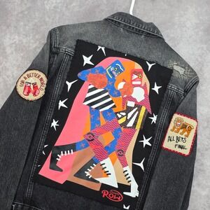 Strivers Row Contender Jacket Canyon Wash Black Denim Patchwork Distressed S